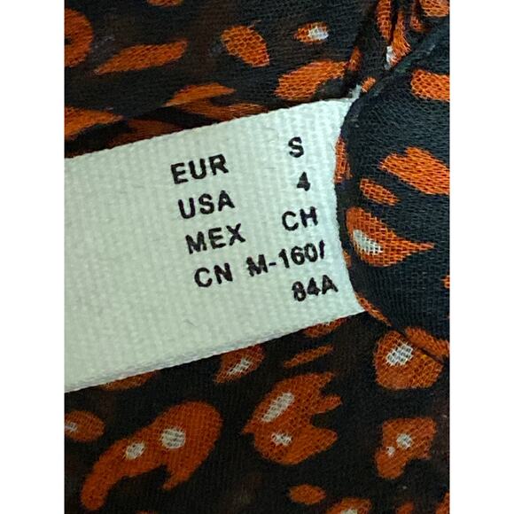 Mango MNG Brown Printed Ruffle Button Up Long Puff Sleeve Sheer Blouse Top Sz 4 - Picture 5 of 6